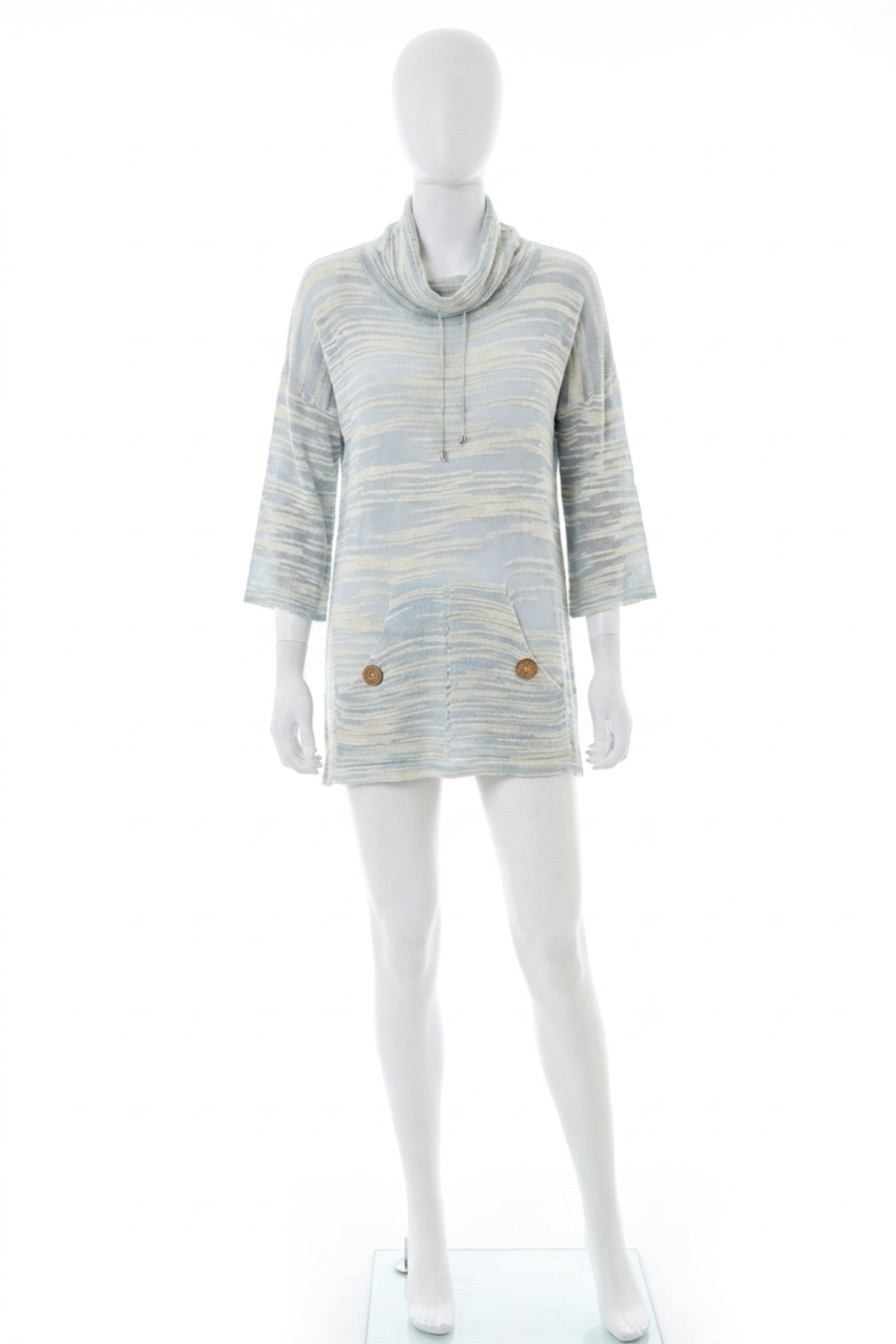 NEW ANGEL pocket cowl neck 3/4 sleeve tunic in sky blue